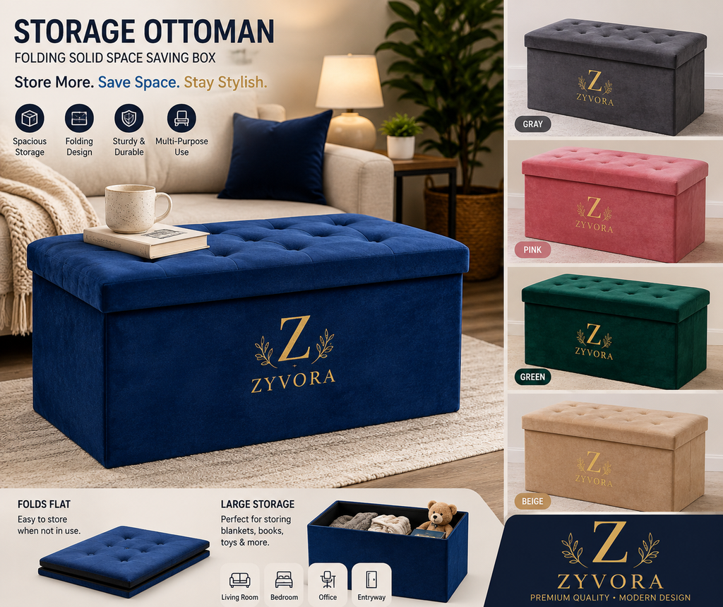 Storage Ottoman Folding Solid Space Saving Box